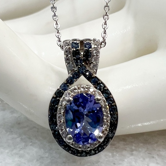 Jewelry - Tanzanite Multigemstone Sterling Silver Double Halo Pendant 20” Necklace